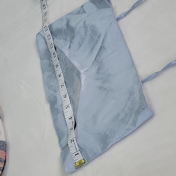 NWT!! 🦋 BLUE SILK SATIN FLORAL CROSS CUT OUT TIE BACK CORSET CROP TUBE - Picture 3 of 8